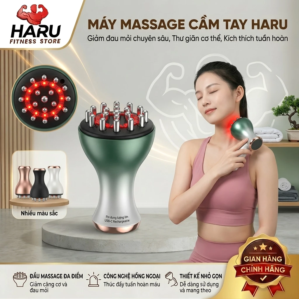 Máy Massage Cầm Tay HARU 35 Cấp Độ - Đèn Hồng Ngoại, Đầu Đa Điểm, Giảm Đau Mỏi Vai Gáy Lưng HR78