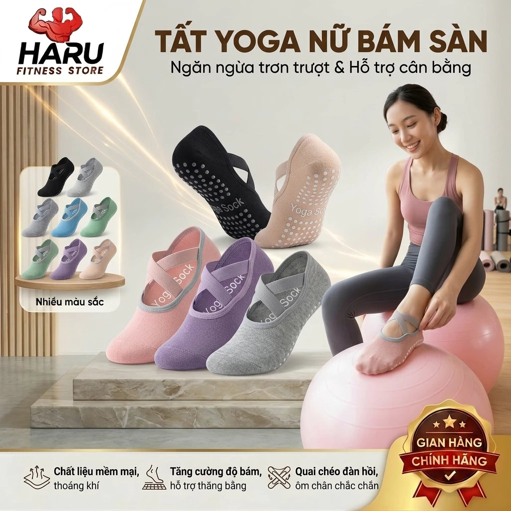 Tất Tập Yoga Nữ Chống Trượt HARU – Tất Pilates Quai Chéo Thời Trang, Thoáng Khí, Co Giãn HR71