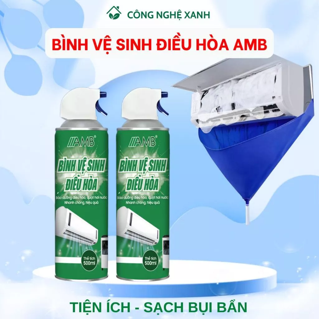 Bộ vệ sinh điều hòa AMB, vệ sinh maý lạnh tại nhà,bộ dụng cụ làm sạch bụi bẩn, khử mùi, điều hòa máy lạnh bình 500ml