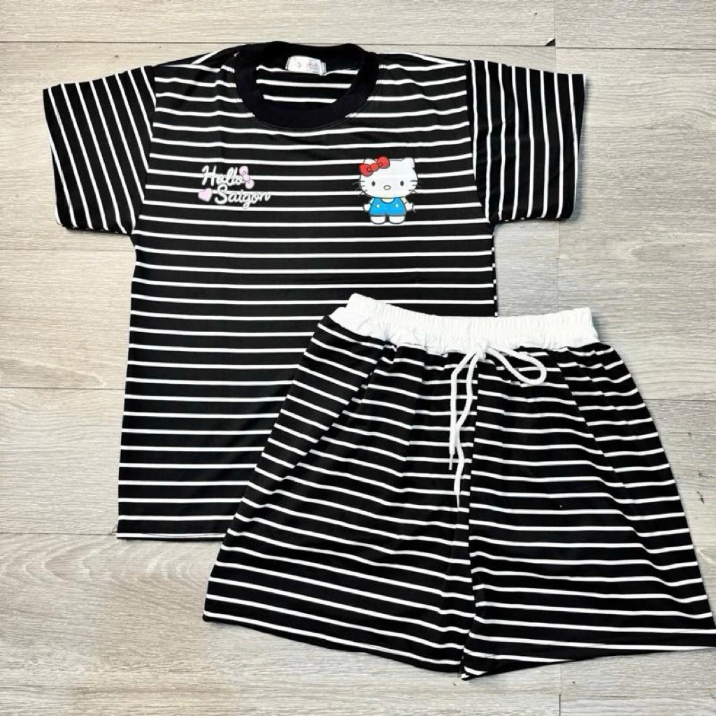 Set bộ đùi áo in hình sọc kẻ mix quần đùi trẻ trung năng động phong cách- (Hb Côc+ Short cạp)