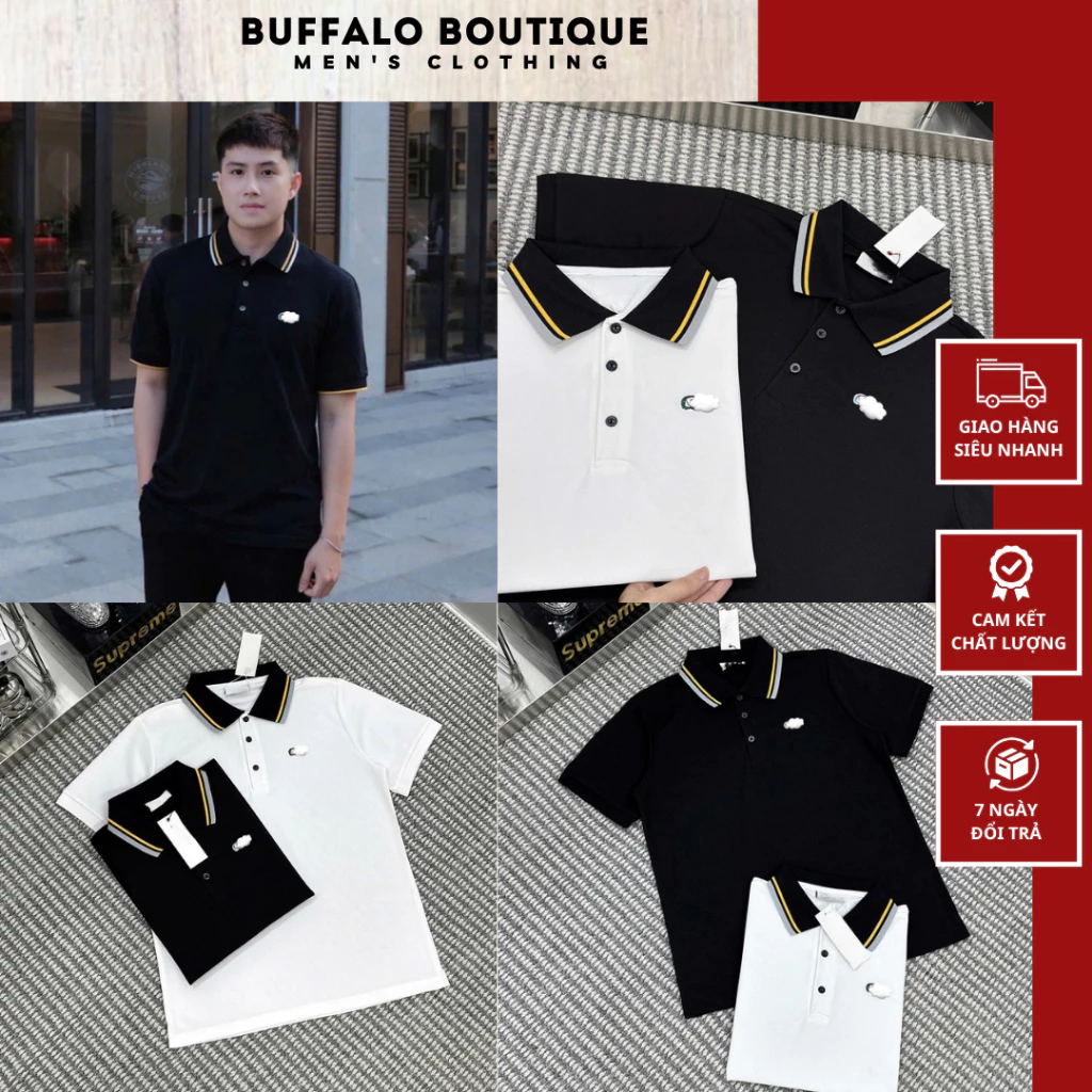 Áo Polo Nam Lá Lốt Chất Cotton Gai Cá Sấu Cao Cấp - Áo Polo Nam Nữ Lá Lốt Phối Bo Cổ Vàng Siêu Đẹp