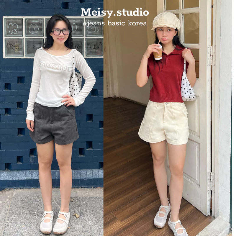 𝙈𝙚𝙞𝙨𝙮.𝙨𝙩𝙪𝙙𝙞𝙤 Quần short 𝙉𝙖𝙡𝙮 𝙅𝙚𝙖𝙣𝙨 cạp lưng cao túi kiểu sau vải cotton ép 100% phong cách basic Hàn Quốc SR26KV