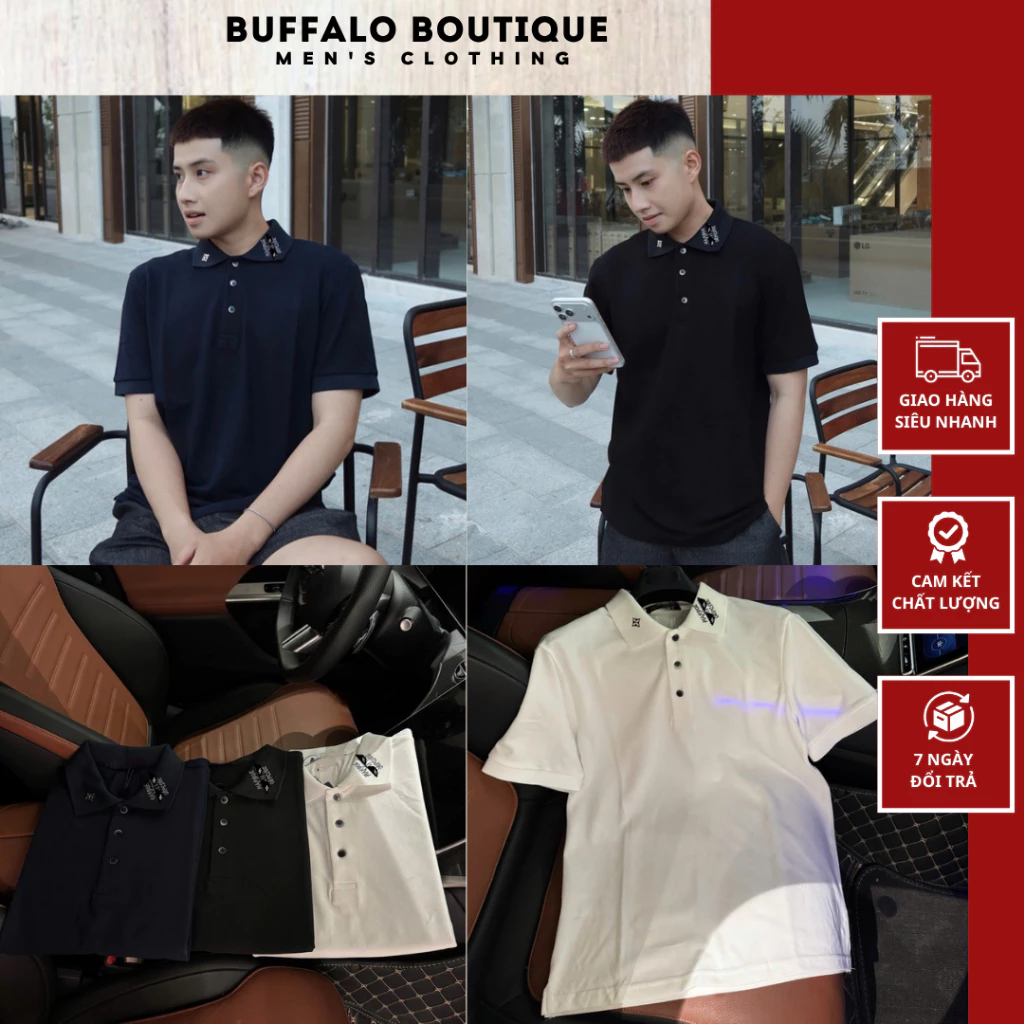 Áo Polo Nam Họa Tiết Thêu MarQue Cổ Áo Siêu Đẹp - Áo Polo Nam Nữ Chất Cotton Gai Cá Sấu Cao Cấp