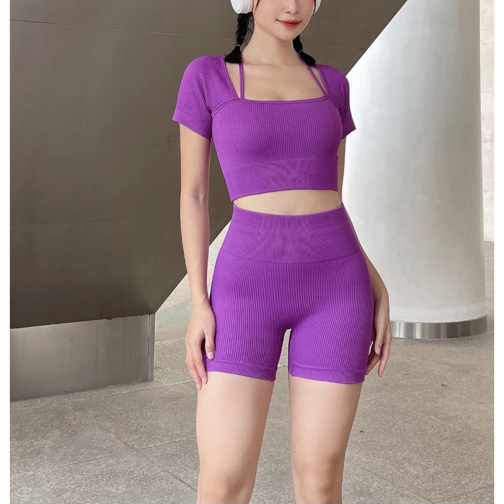 Quần đùi thể thao nữ, vải có gân co giãn, size S,M,L, chất liệu dệt kim từ 90% Nylon + 10% Spandex SH-TRINITY