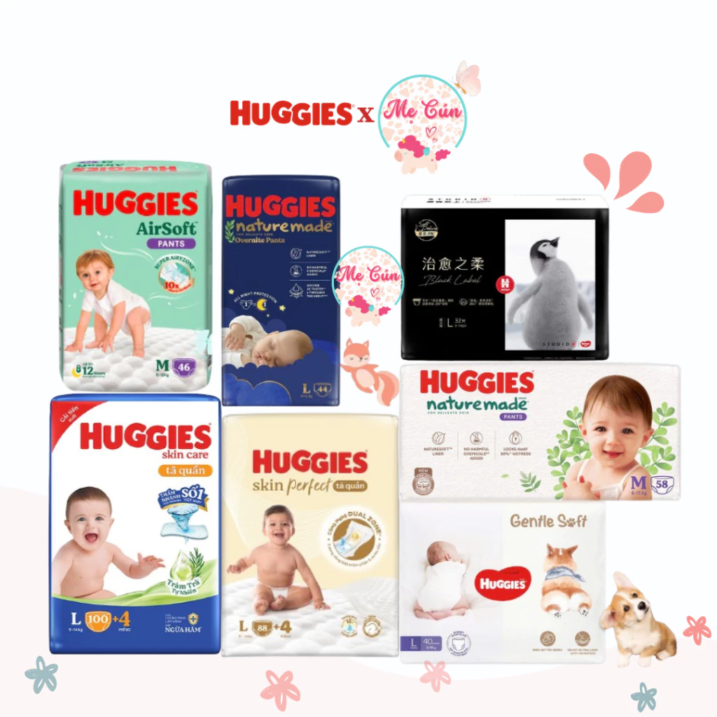 Tã quần, tã dán Huggies Nature Made, Skin Care, Skin Perfect, Corgi, Airsoft đủ size