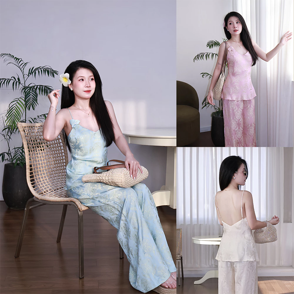 LYC FASHION - Hải Tước Set 2 Dây Cổ V Kèm Quần Ống Rộng