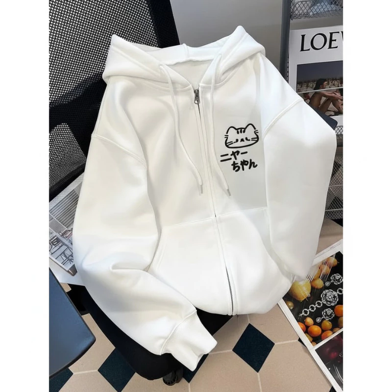 Áo Hoodie Zip  Form Rộng mũ 2 lớp Unisex In Hình Mèo Nhật Cute Phong Cách Hàn Quốc ( có túi trong )