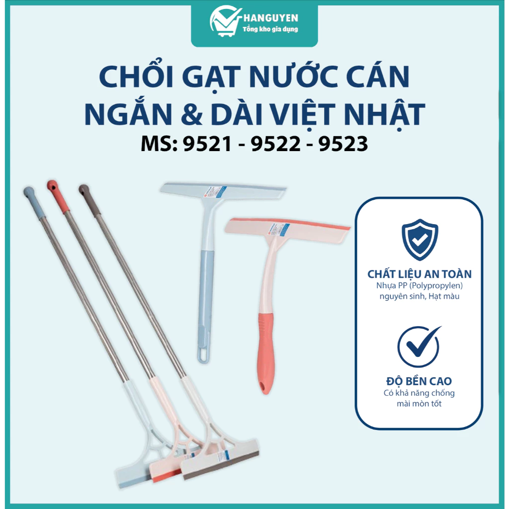Chổi gạt nước Việt Nhật cán inox ngắn, dài lau kính vệ sinh sàn nhà tắm gạt nước nhanh sạch - 9521, 9522, 9523