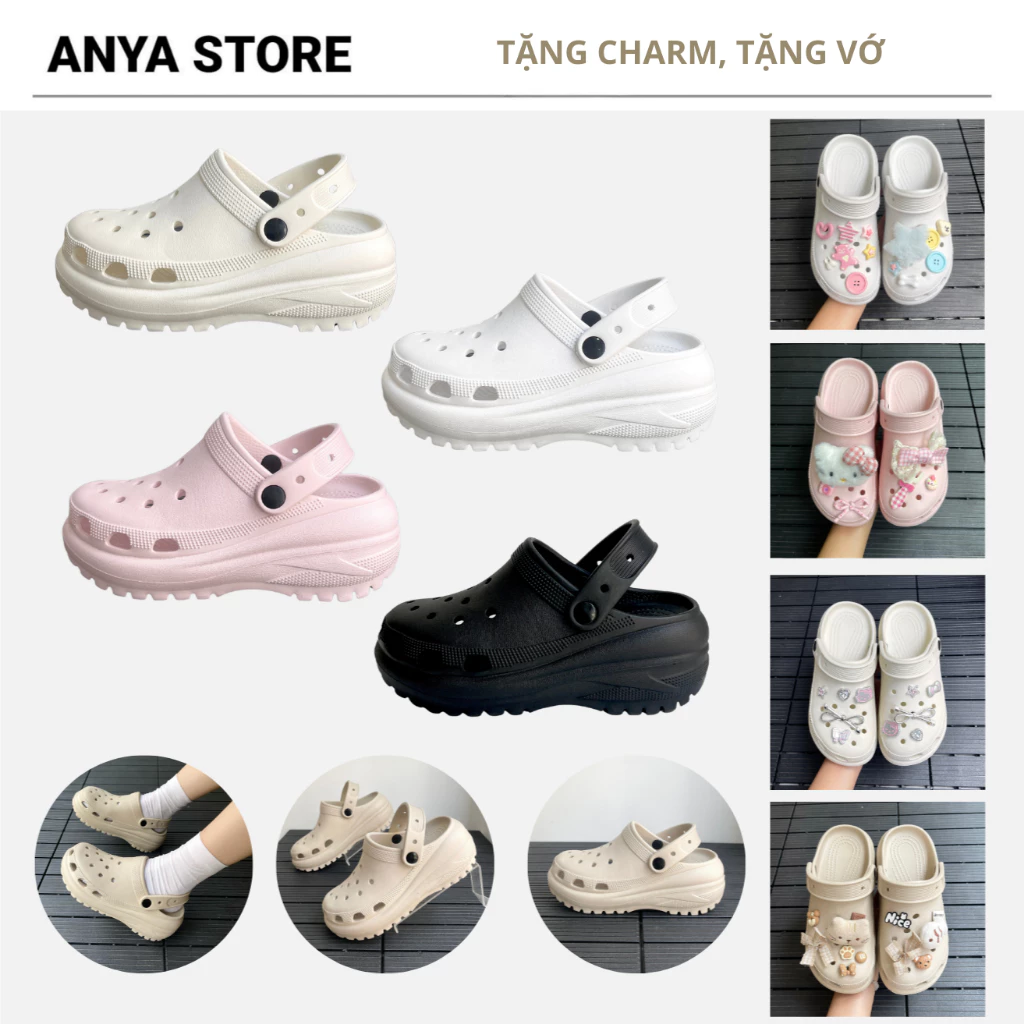 [ TẶNG KÈM CHARM ] Dép Sục Quai Hậu Đế Cao Êm Châm Phối Charm Xinh ANYA STORE