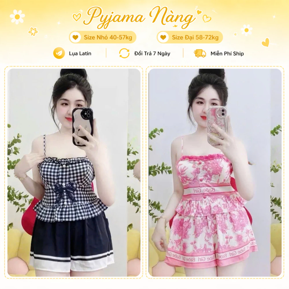 Set Cute Mặc Nhà K2 - Đồ Bộ Ở Nhà Xinh Lụa Latin Thiết Kế Trẻ Trung Họa Tiết Đáng Yêu Size 40-75kg