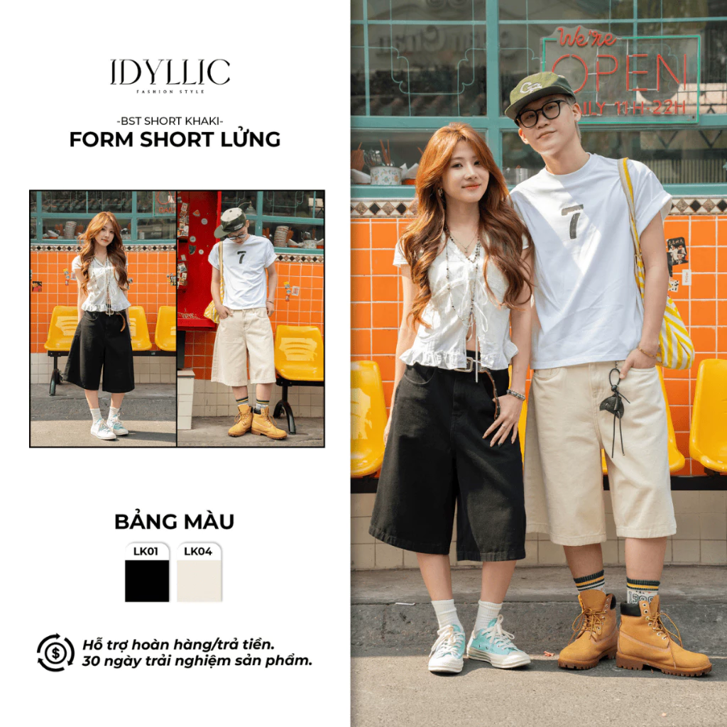 Quần Kaki Lửng Ống Rộng Nam Nữ Unisex Che Khuyết Điểm Denim Kaki Đứng Form Dễ Phối IDYLLIC