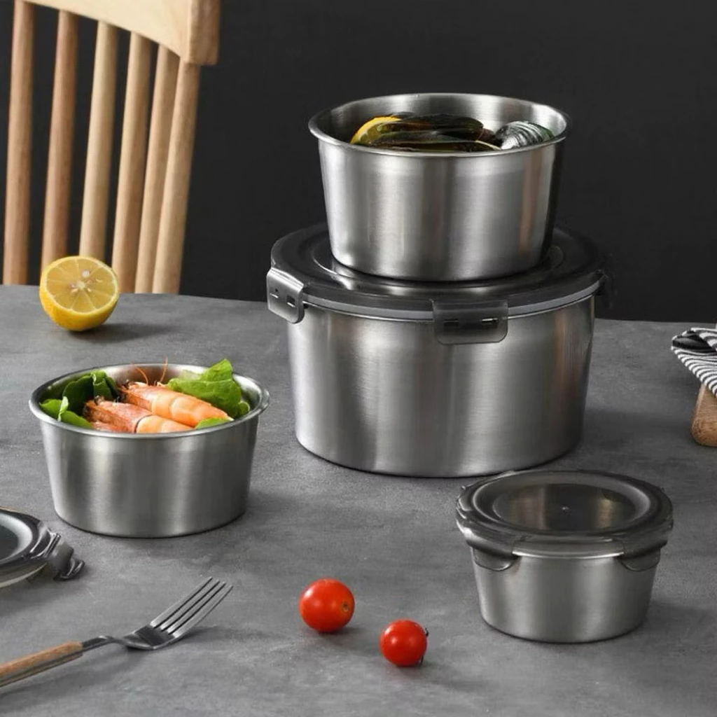 Hộp đựng thực phẩm inox 304 kèm nắp Hộp đựng cơm trưa Thố lạnh có lắp nhựa 4 kích thước 350ml/600ml/1000ml/2000ml