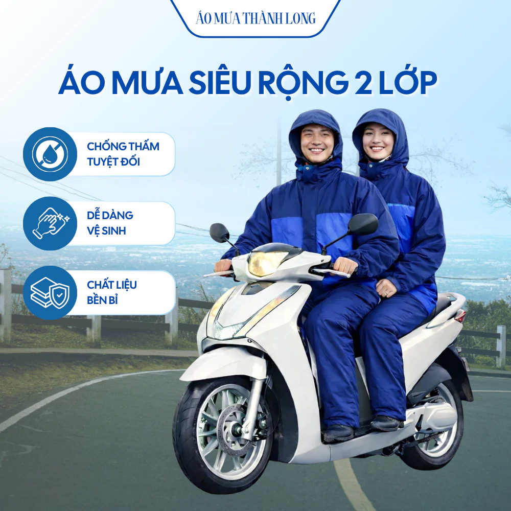 Áo mưa bộ 2 lớp chống nước 100% đi xe máy vải dù dày siêu bền chống lạnh fullsize nam nữ