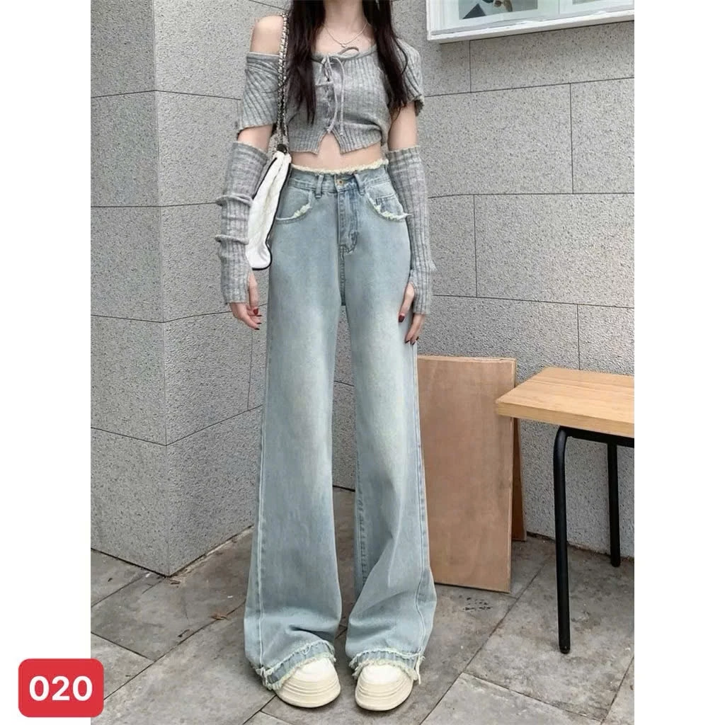 Quần jean xuông lưng kiểu, quần jeans nữ ống rộng phong cách trẻ trung mặc là nghiền chất bò mềm 020
