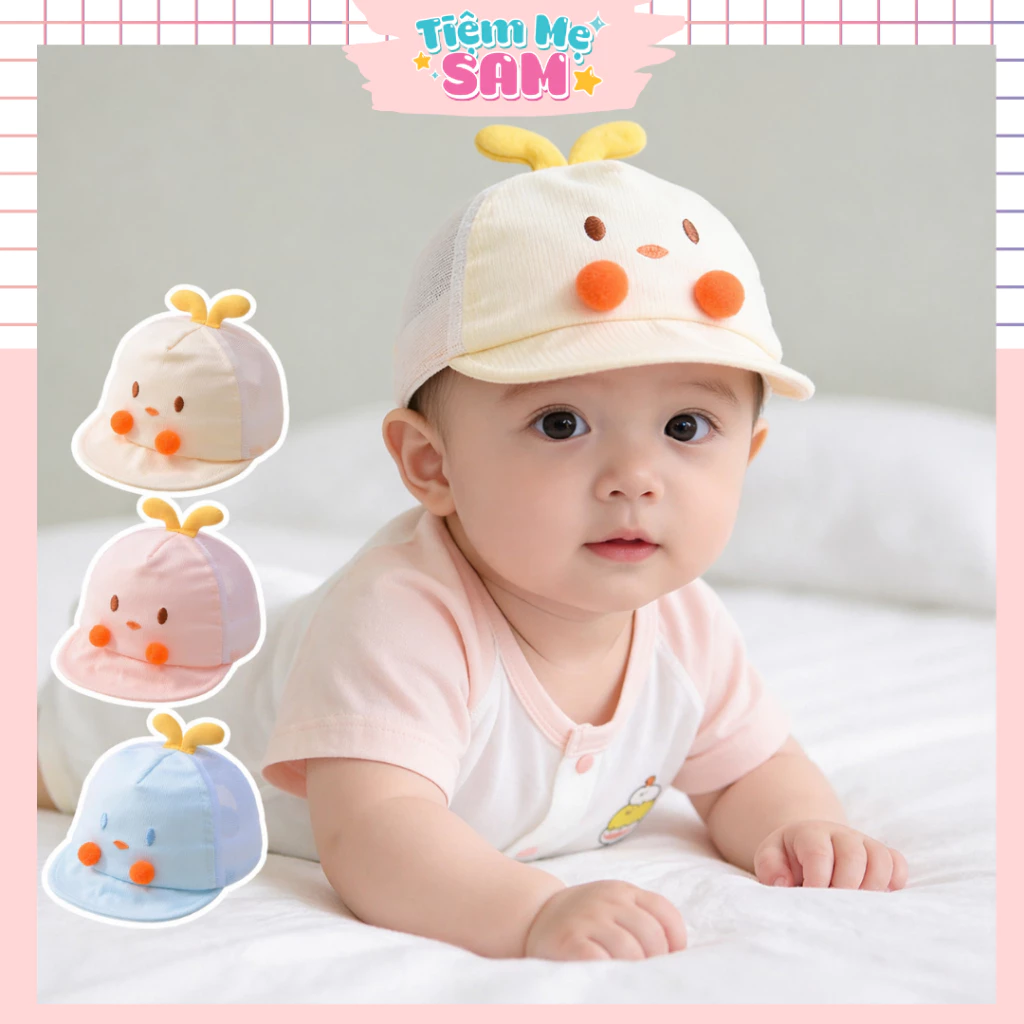 Mũ Lưỡi Trai Cho Bé Trai Bé Gái Sơ Sinh 0-3 Tháng Hình Vịt Phối Lưới Thoáng Khí Hàn Quốc - Tiệm Mẹ Sam97 - MUG17