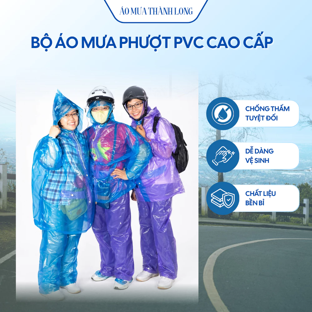 Bộ áo mưa phượt chất liệu PVC chống nước cao cấp free size phù hợp đi xe máy đường dài
