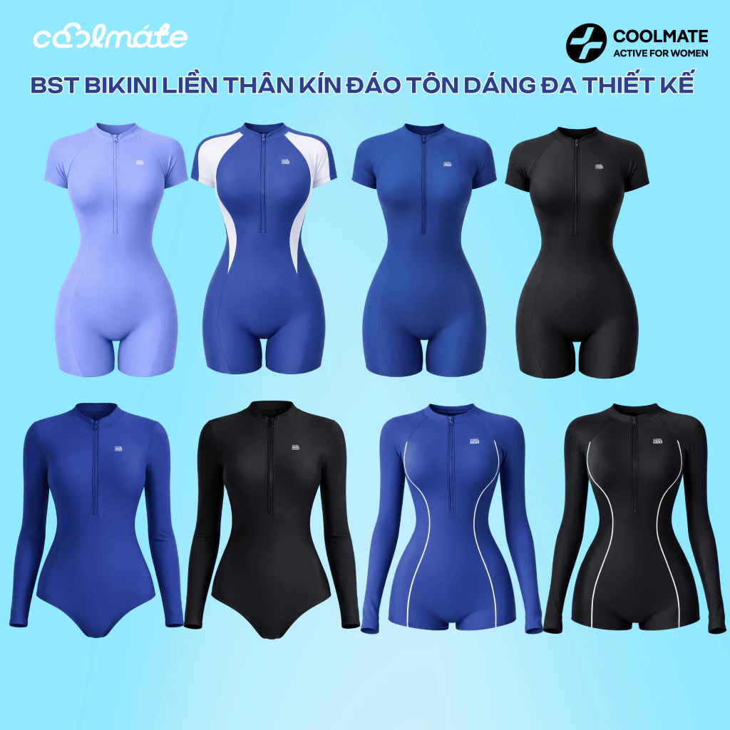 [GIẢM SỐC 40%] BST Bikini Coolmate liền thân 1 mảnh cộc/dài tay kín đáo che bụng tôn dáng chống tia UV đi bơi đi biển