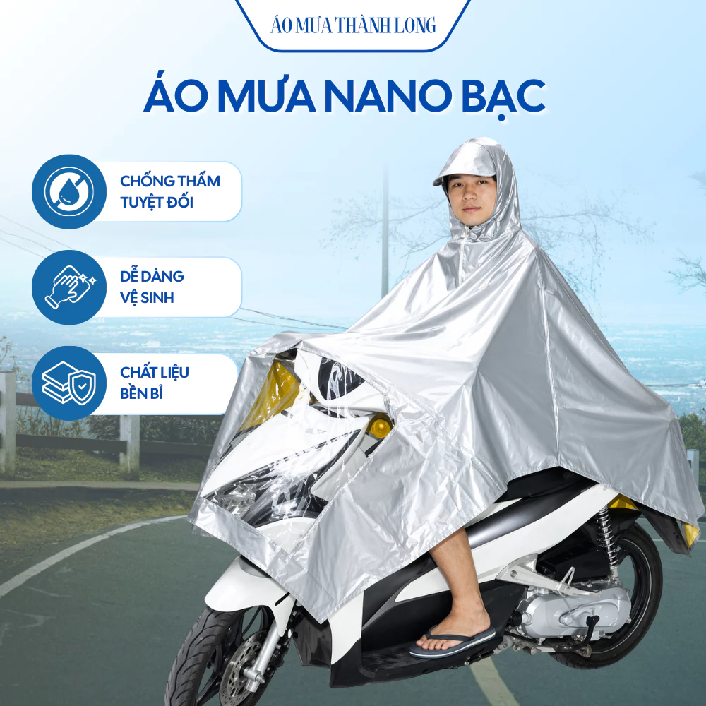 Áo mưa nano bạc chất liệu PVC chống nước chống mốc bền đẹp che phủ rộng size 140x155cm