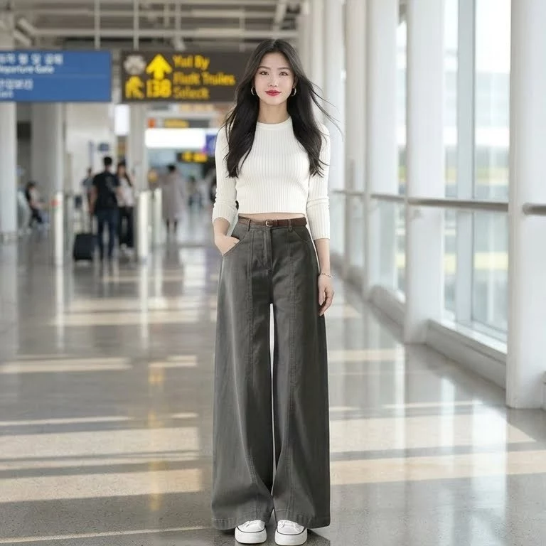 Quần bò jeans nữ ống đứng quần bò denim ống rộng suông cạp cao hách dáng, SUÔNG XÁM GÂN GIỮA