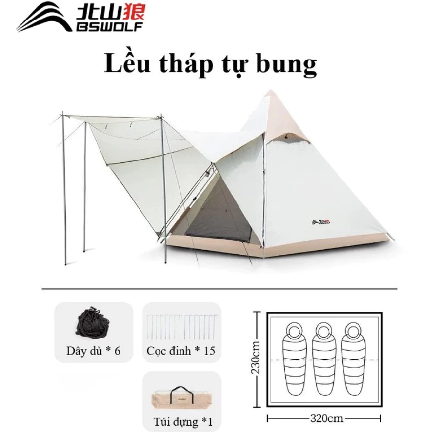 Lều tháp tự bung 2 cửa BSW-ZL067 (230*320*215cm)