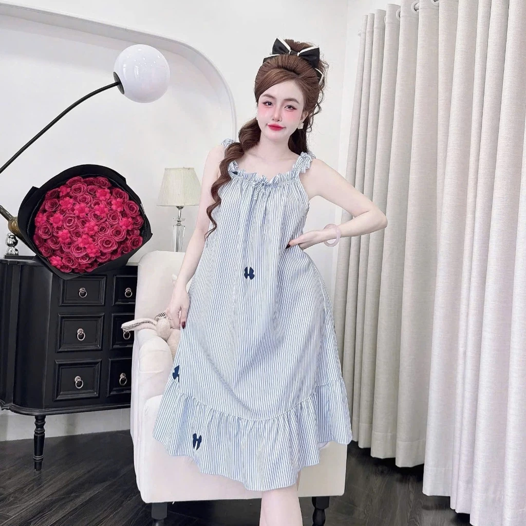 ĐC3 - Váy Ngủ Lụa Hàn 100d Mềm Nhún Bèo Vai- Hoa Nhí Dễ Thương- Mát Mẻ Mặc ở Nhà- Mặc Ngủ Thoải Mái