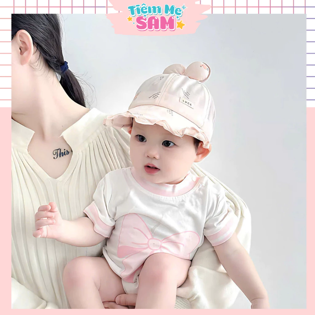 Mũ bèo cho bé gái đính nơ tiểu thư sang chảnh, nón rộng vành cho bé từ 3-20 tháng - Tiệm Mẹ Sam97 - MUG26