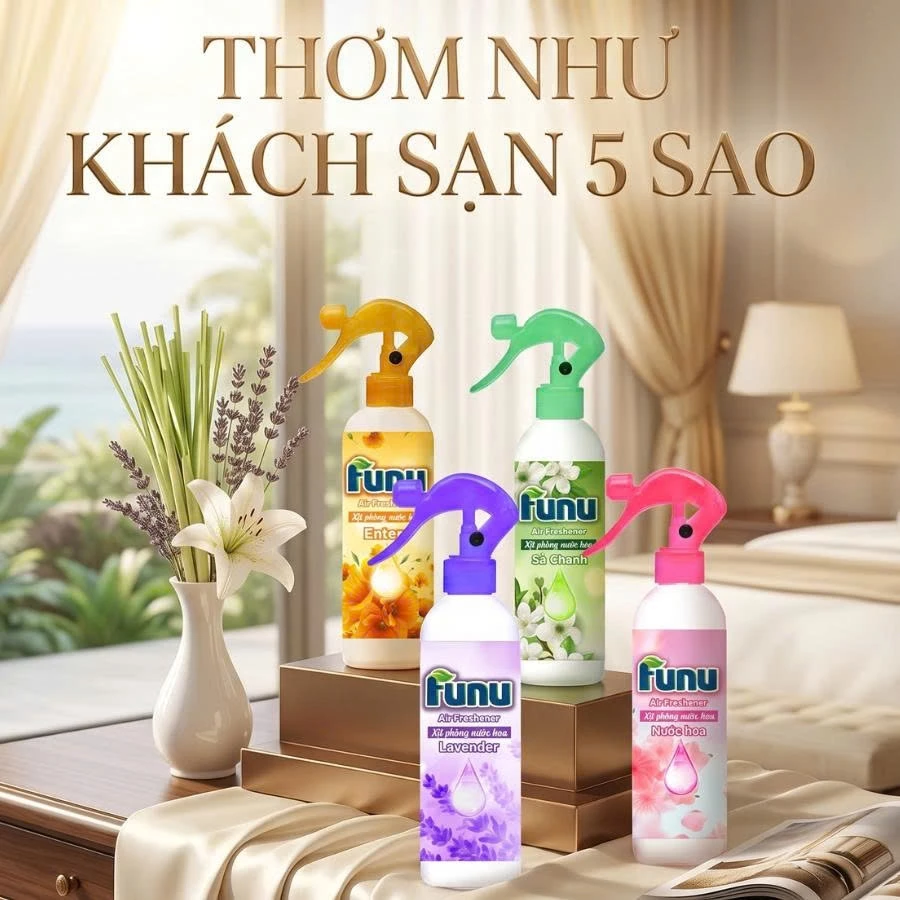 Xịt phòng tinh dầu Funu cao cấp 400ml, xua đuổi muỗi, côn trùng, khử mùi, thơm như khách sạn 5 sao