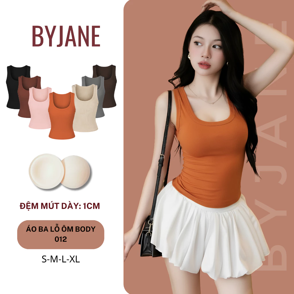 ( KÈM MÚT) Áo ba lỗ nữ cotton mát BYJANE ( Từ 39kg-62Kg) áo 2 dây bản to, áo tanktop co dãn 4 chiều phù hợp đi tập-012