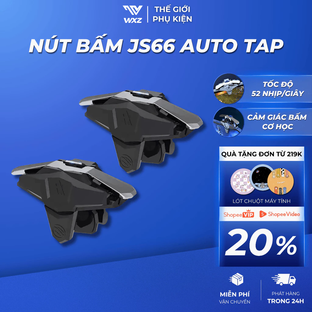Nút Bấm Chơi Game JS66 Auto Tap Phụ Kiện Hỗ Trợ Chơi Game PUBG Free Fire, Âm Thanh Cơ Học Cực Nhạy