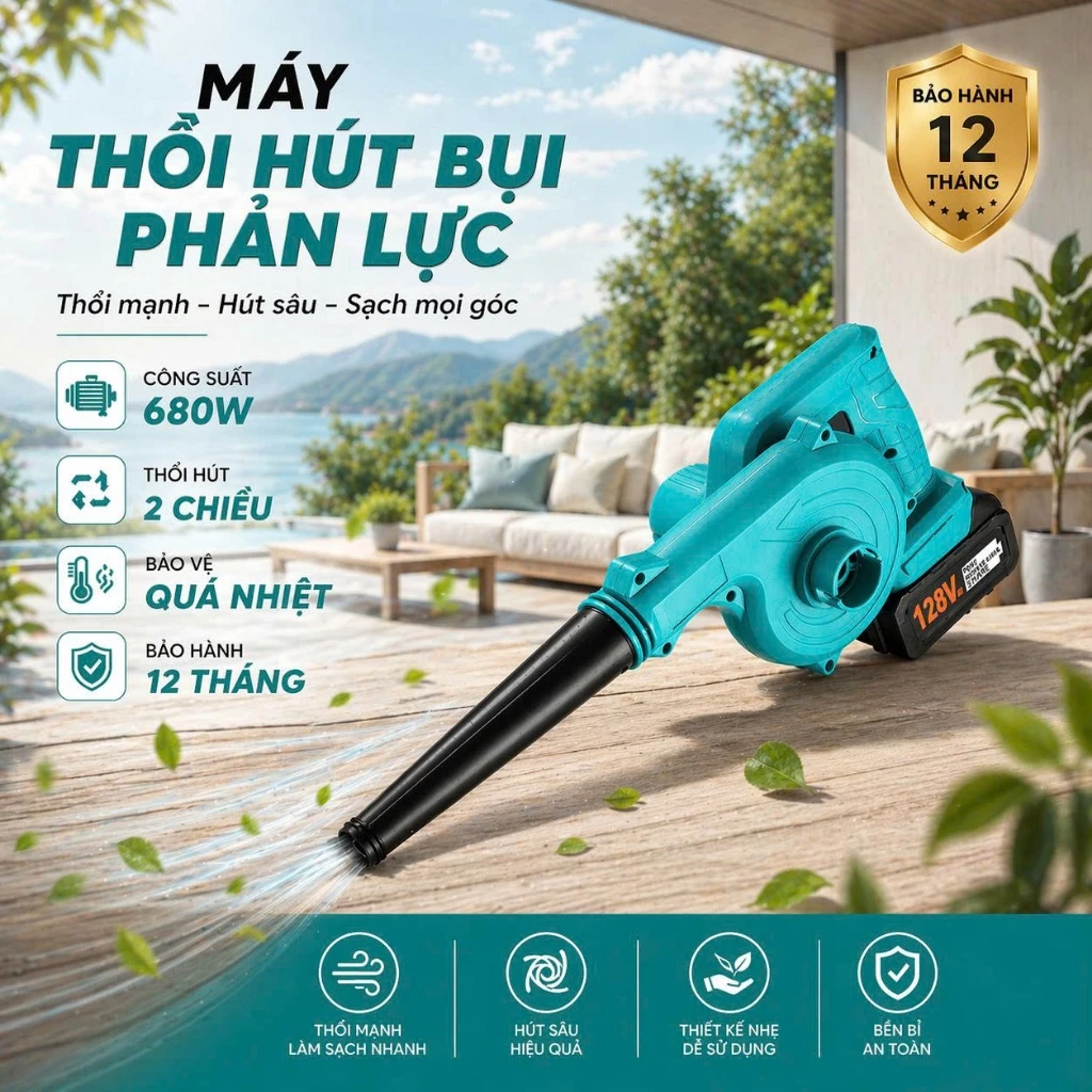 Máy Thổi Hút Bụi Cầm Tay Không Dây Công Suất Lớn 680W, Thổi Hút Bụi Cực Nhanh, Hoạt Động Mạnh Mẽ, Bền Bỉ, Không Gây Ồn
