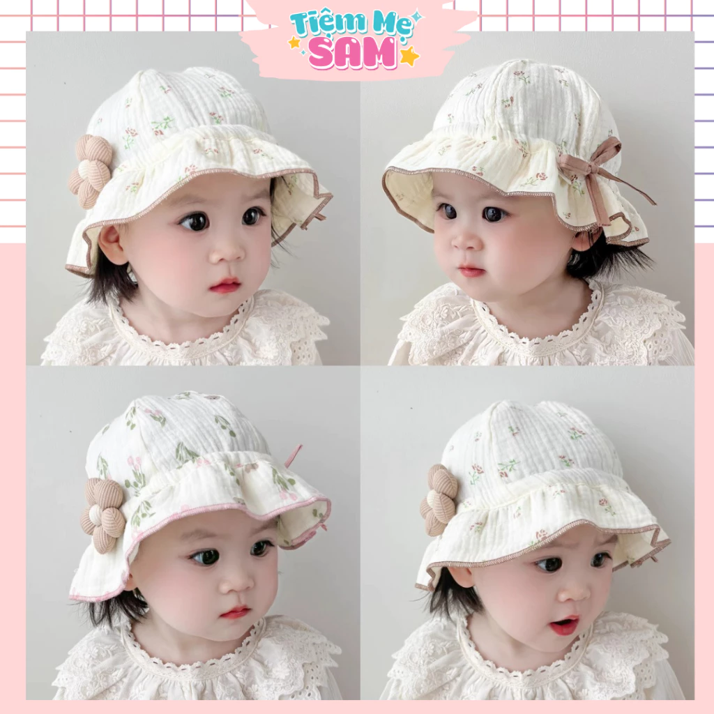 Mũ Xô Bèo Cho Bé Gái 3-18 Tháng Họa Tiết Hoa Nhí Tiểu Thư Sang Chảnh Có Dây Điều Chỉnh - Tiệm Mẹ Sam97 - MUG19