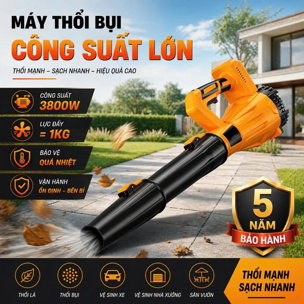 Máy Thổi Phản Lực Siêu Mạnh Công Suất Lớn 3800W, Máy Thổi Không Dây Có 6 Tốc Độ, Thổi Bụi Cực Nhanh, Hoạt Động Mạnh Mẽ