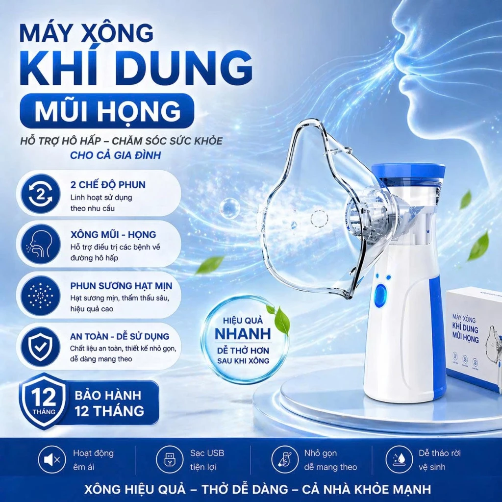 Máy xông khí rung cho bé, Máy xông mũi họng cầm tay đa năng cho bé và người lớn chống viêm phổi viêm phế quản