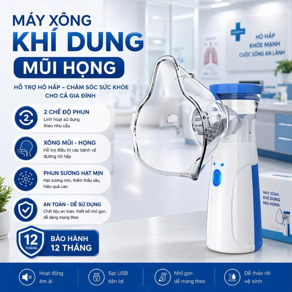 Máy xông khí dung cầm tay cho bé và người lớn, Máy xông mũi họng đa năng đa năng giúp vệ sinh mũi họng cho bé tại nhà