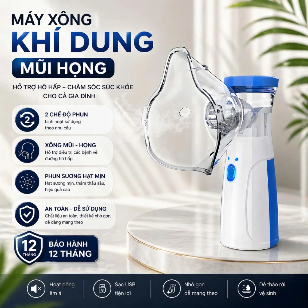 Máy xông khí rung cho bé, Máy xông mũi họng đa năng cho bé và người lớn chống viêm phổi viêm phế quản, thiết kế nhỏ gọn