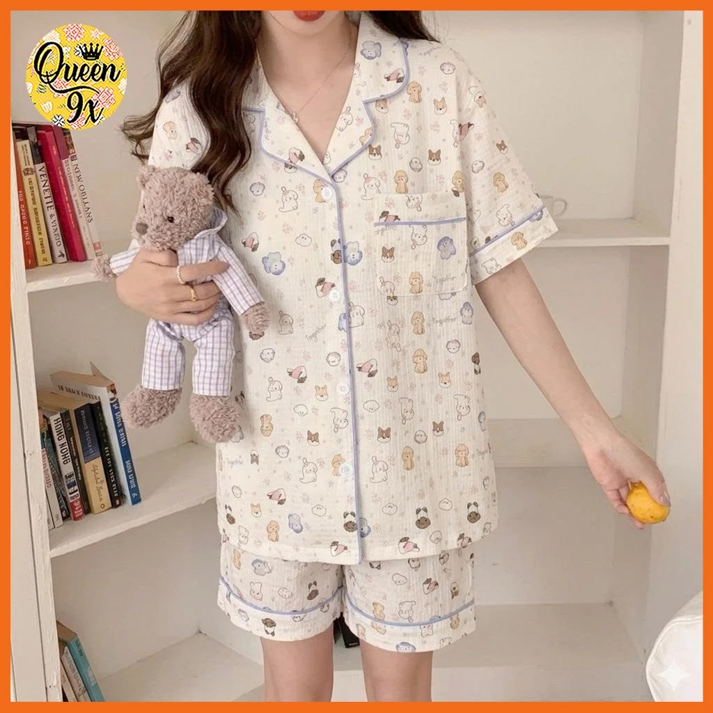 Bộ Pijama, Đồ Bộ Mặc Nhà Nữ Dáng Cộc dễ thương cún hoạt hình chất đẹp freesize 40-55kg