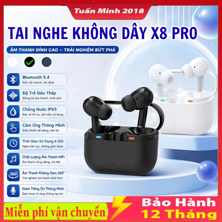 Tai Nghe Bluetooth X8 / X15 / X55 Pro . Âm Thanh HiFi Nổi , ANC Giảm Tiếng Ồn , Có Micro , Chống Nước IPX5 , Chống Bụi