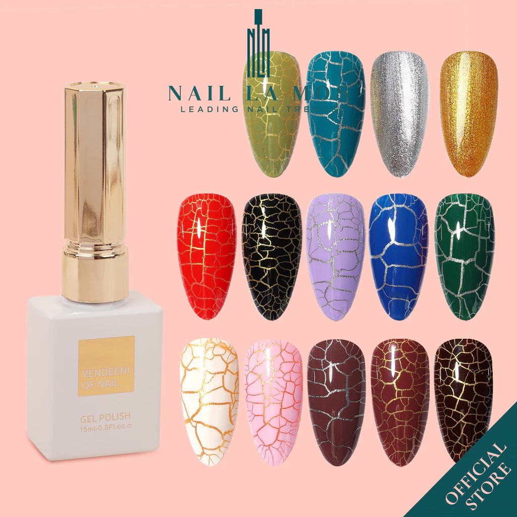Sơn nứt Vendeeni chính hãng 15ml - Gel tạo nứt trang trí móng nail khô tự nhiên màu trắng, hồng, nâu, đỏ, đen