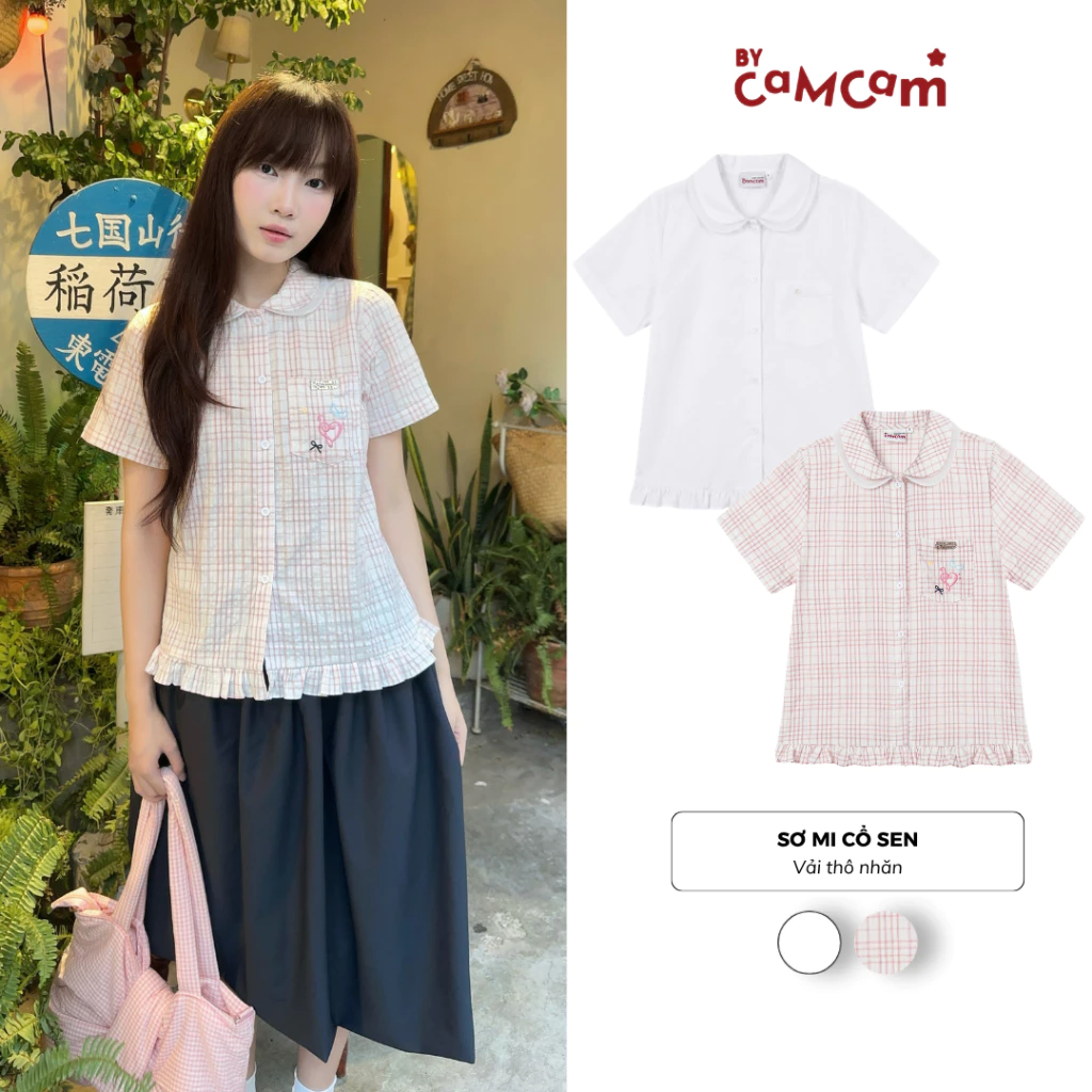 Áo Sơ Mi Cổ Sen 2 Lớp 𝑩𝒚𝒄𝒂𝒎𝒄𝒂𝒎 Cuốn Bèo Nữ Tính Phong Cách Nhật Bản APN004