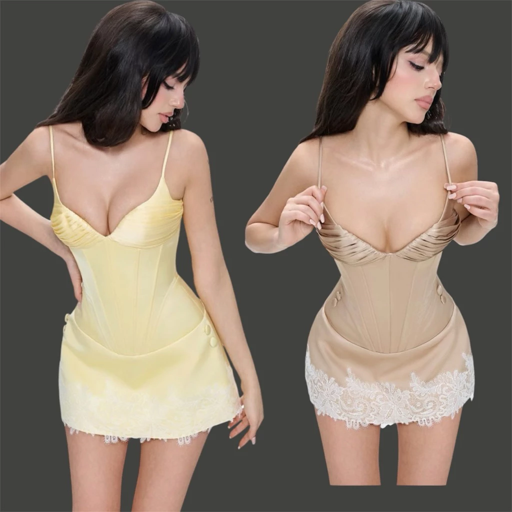 624 - Đầm Hai Dây Corset Nhún Ngực Cao Cấp