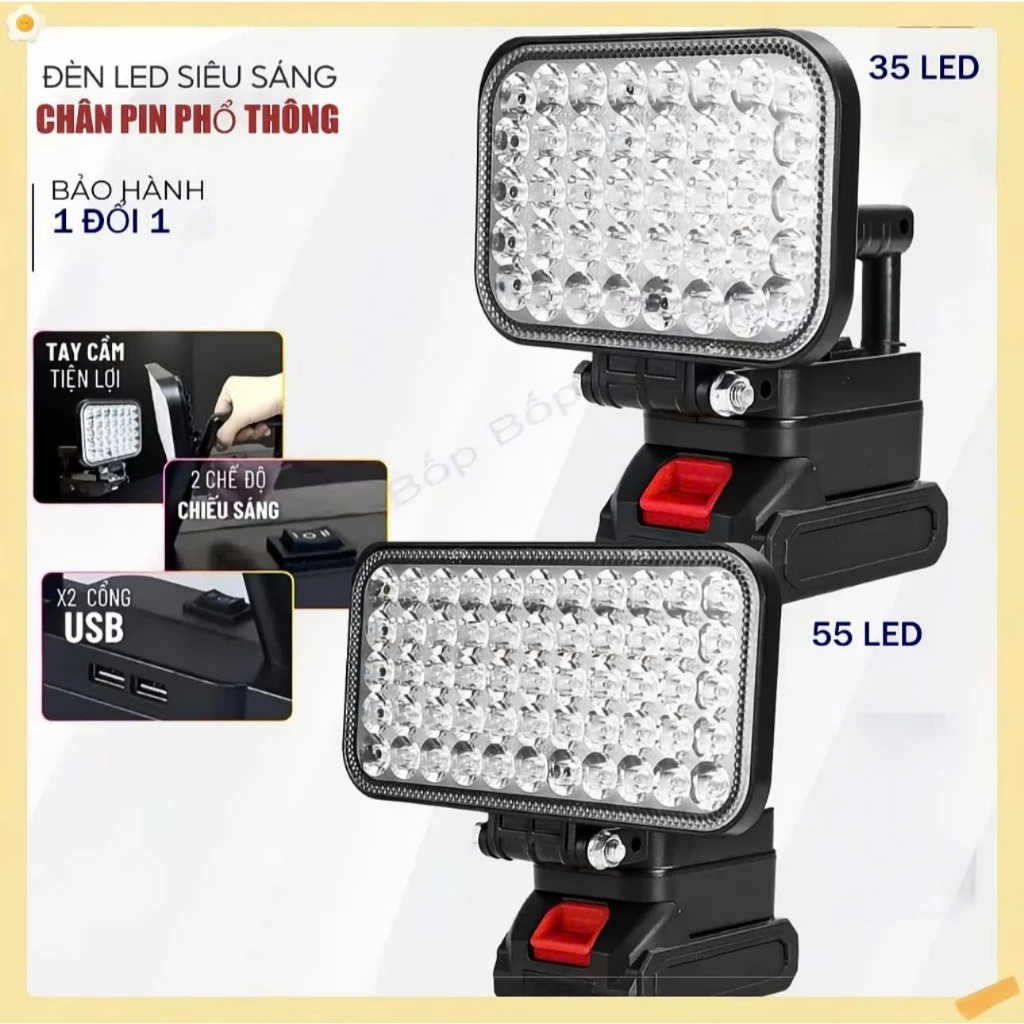 Đèn led 55 bóng cầm tay siêu sáng dùng pin chân phổ thông 4cm, sử dụng ban đêm- cắm trại, có cổng USB sạc điện thoai