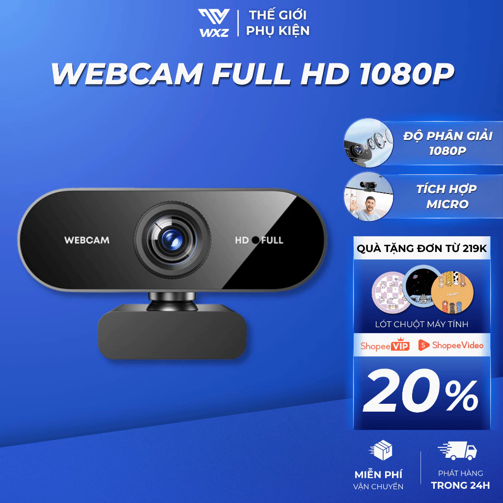 Webcam Máy Tính Full HD 1080p Có Micro, Camera Laptop PC Học Online, Livestream, Họp Trực Tuyến