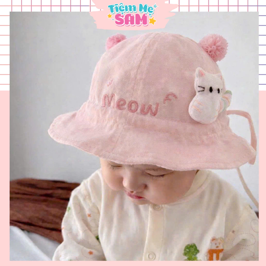 Mũ che nắng xinh xắn họa tiết hoạt hình dễ thương cho bé 0-6 tháng, mũ có dây rút điều chỉnh cho bé trai bé gái (MUG33)