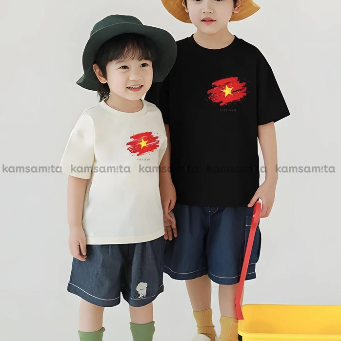 Áo cộc tay cho bé in hình cờ đỏ sao vàng Việt Nam COMIMO BABY cho bé trai bé gái 5–20kg – Áo phông cho bé