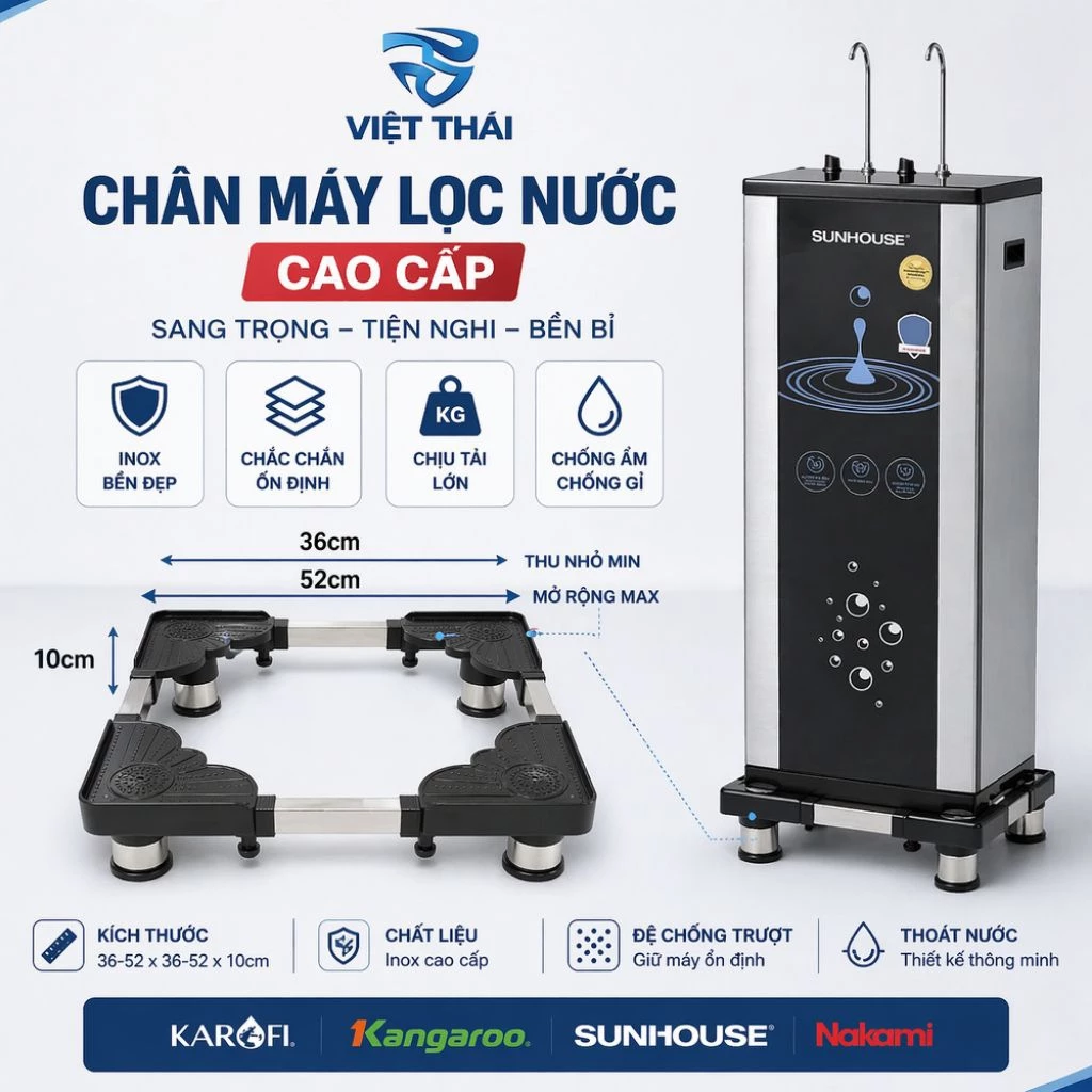 Kệ Kê Máy Lọc Nước Đa Năng Bọc Inox Cao Cấp-Chân Đế Cao Su, Có Thể Điều Chỉnh Kích Thước