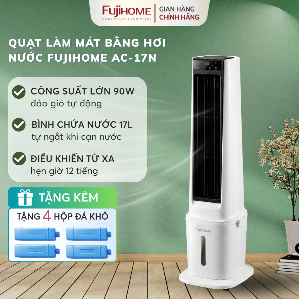 Quạt làm mát hơi nước tiết kiệm điện Nhập Khẩu FUJIHOME AC-17N, quạt điều hòa làm mát không khí