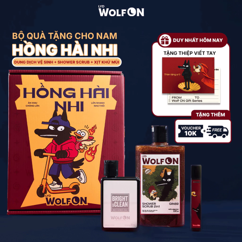 Set Quà Tặng Bạn Trai HỒNG HÀI NHI LYD Wolf ON - Sữa Tắm, Xịt Khử Mùi, Dung Dịch Vệ Sinh Nam 95ML