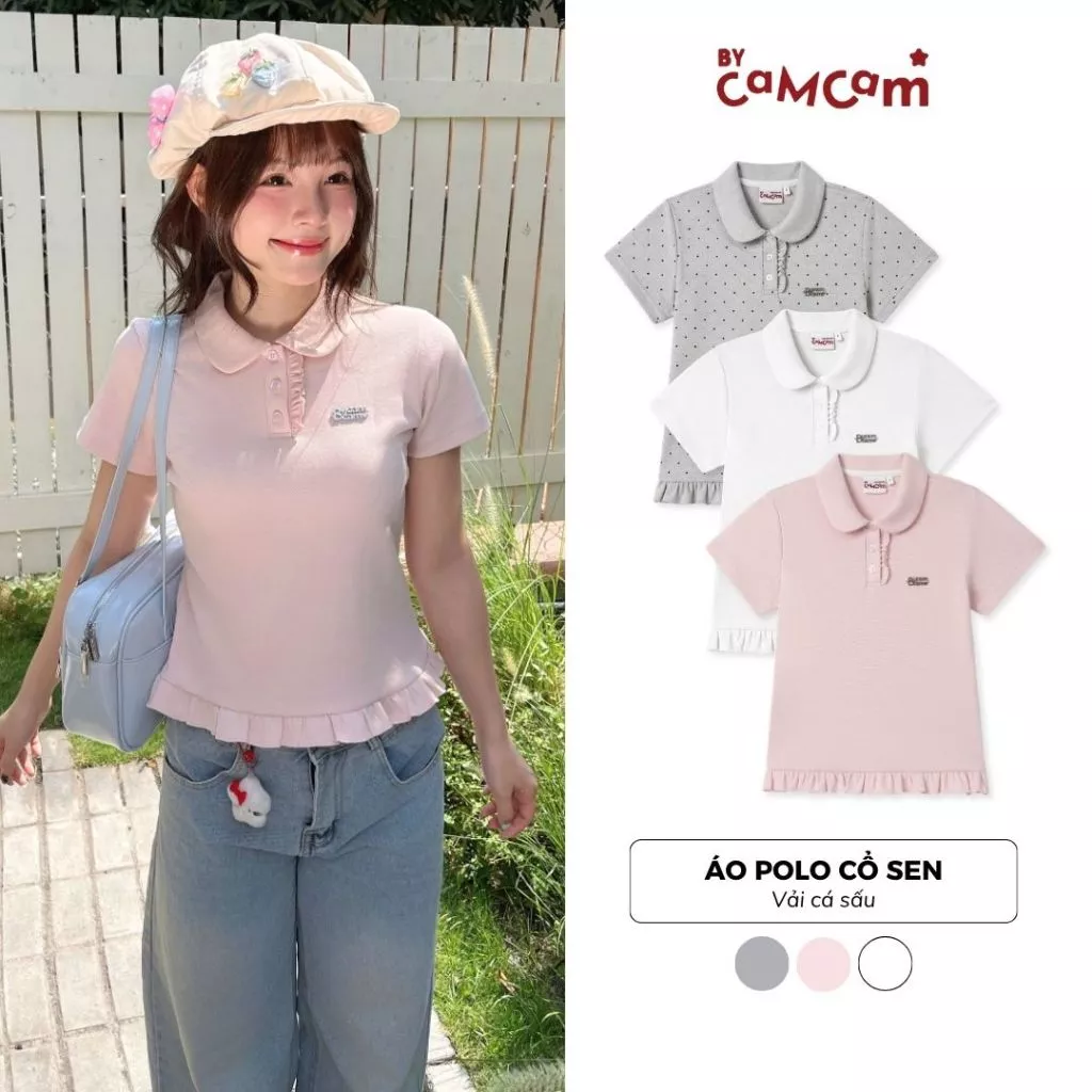 Áo Polo Babytee Cổ Sen Cách Điệu 𝑩𝒚𝒄𝒂𝒎𝒄𝒂𝒎 Áo Cuốn Bèo Nữ Tính Basic Cho Nữ APN010