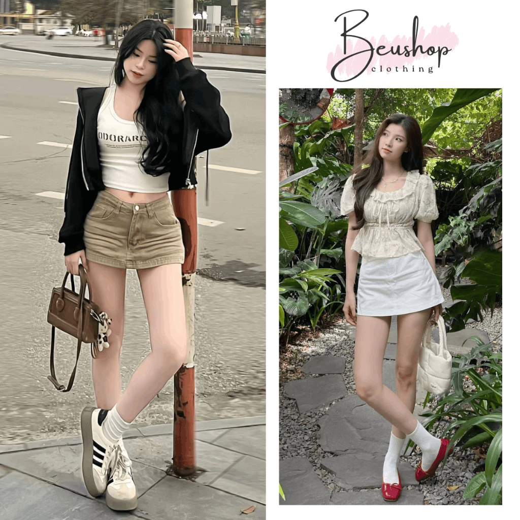 Chân Váy Jean Dáng Chữ A Ngắn Trên Gối Lưng Cao Chân Jean Style Hàn Quốc Ôm Eo Tôn Dáng Có Quần Trong CV08 BeU