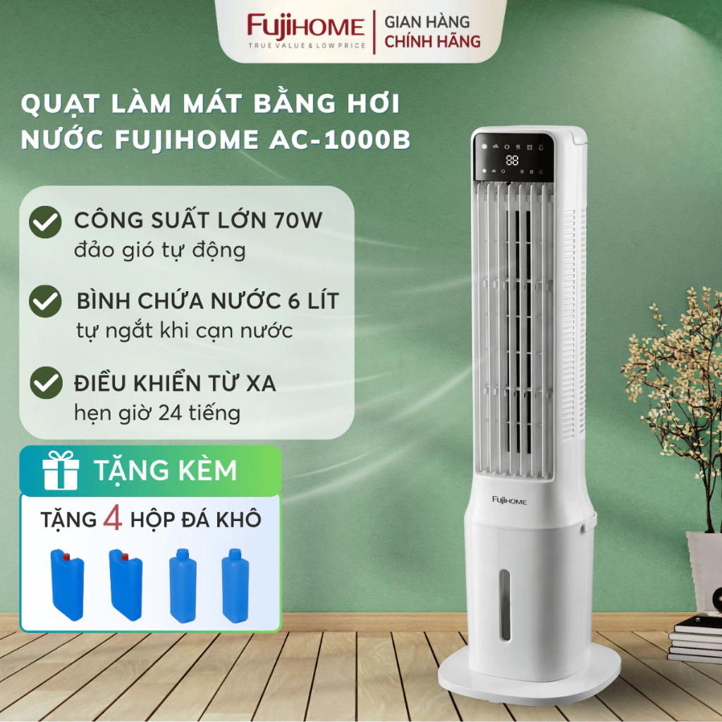 Quạt tháp làm mát hơi nước 6L Nhập Khẩu FUJIHOME AC-1000B, quạt điện cây điều hòa công suất lớn